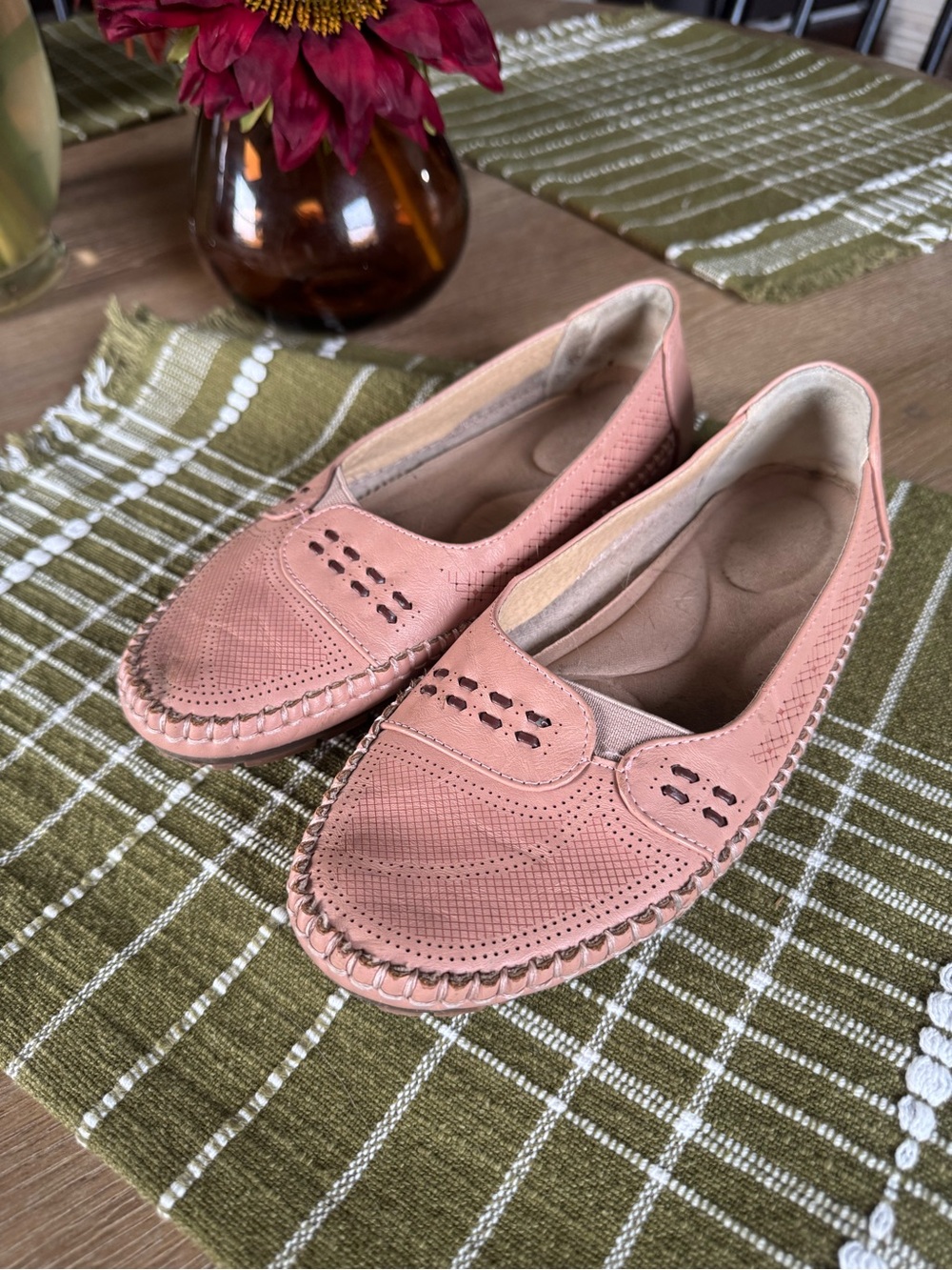Orthopedic Walking Flats Pink Perforated Leather 39